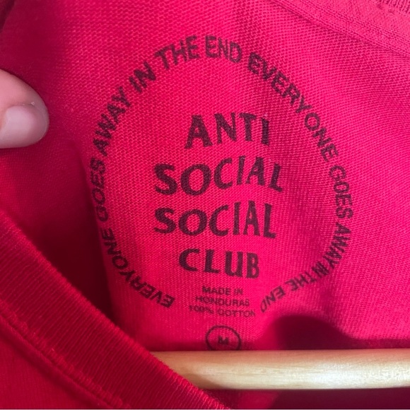 Anti Social Social Club Vibrant Red Tee With Rose On Front Size M - Picture 4 of 5